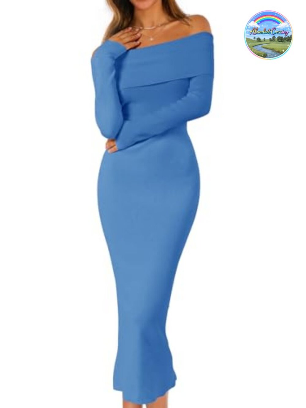 Off Shoulder Long Sleeve Bodycon Midi Sweater Dress Ribbed Knit